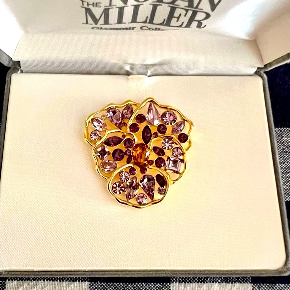 NWT Vintage Nolan Miller Pansy Flower Brooch & Clip-on Earrings - Picture 6 of 6